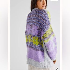 Free People Gather Me Close Cardi Cute Fuzzy Floral Colorful Cardigan XS $198